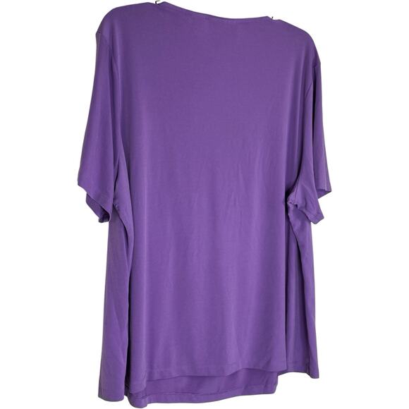 Sag Harbor Woman 3X Purple Stretch Top Ruched Neck Short Sleeve Blouse - Picture 10 of 12